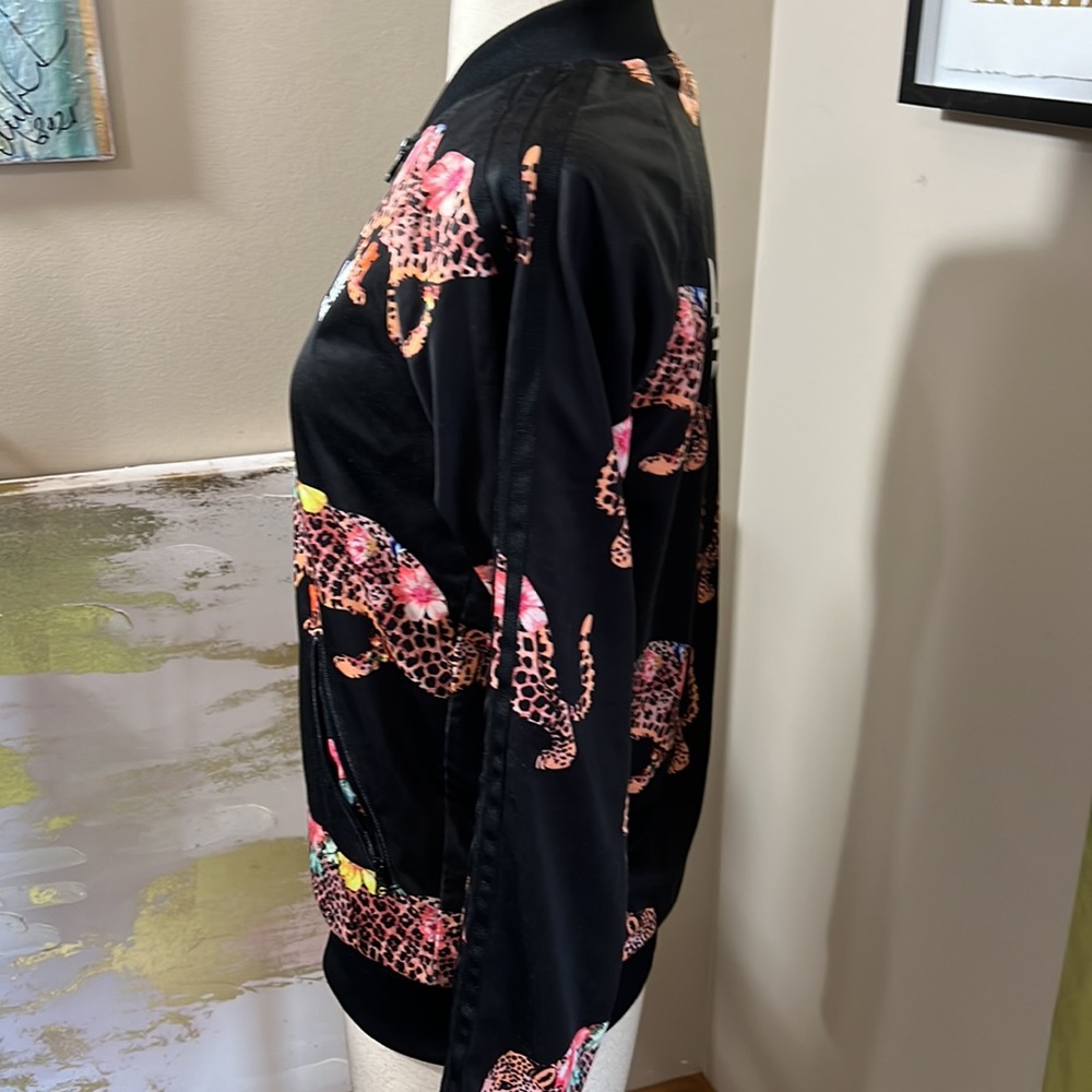 adidas Black Floral Leopard Bomber Jacket - Picture 8 of 11